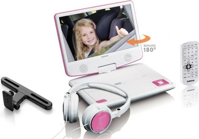 Prenosni DVD predvajalnik Lenco DVP-910, 9-palčni, USB, z držalom za avto, roza/bel Prenosni DVD predvajalnik Lenco DVP-910, 9-palčni, USB, z držalom za avto, roza/bel