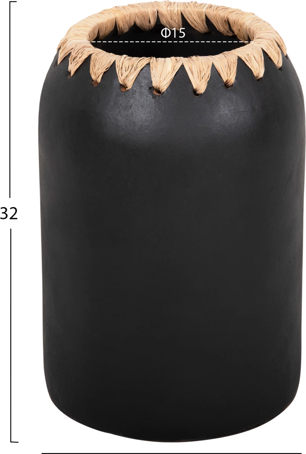 Dekorativna vaza FH4376 iz terakote v beli barvi s slamnato pletenino na robu Φ21Χ32Hcm