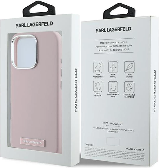 Ovitek z aluminijasto ploščico MagSafe, Karl Lagerfeld FW za iPhone 16 Pro, rožnat