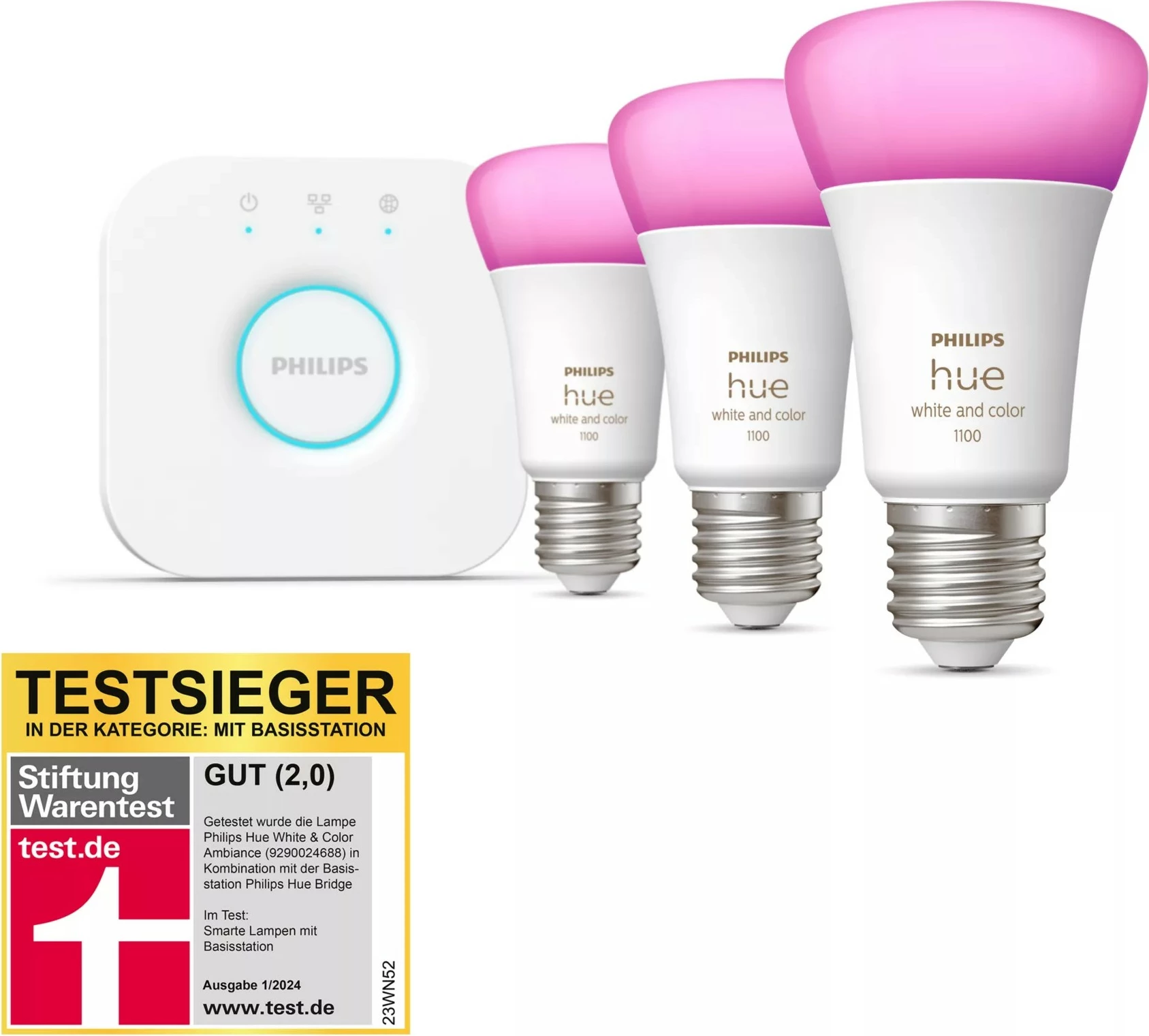Pametna svetilka Philips Hue White and Colour Ambience Starter kit E27, Bluetooth/Zigbee, bela