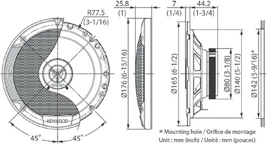 2-way avtomobilski zvočniki, Kenwood KFC-1766, 300 W, črni, set 2 kosa
