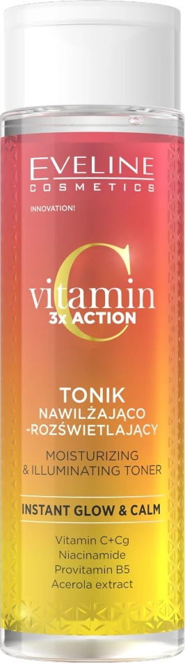 Toni za obraz Vitamin C 3x Action, Eveline Cosmetics, vlaži in posvetli, za ženske, 200 ml