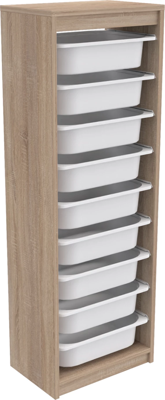 Visok predalnik SANI FH18203.03 iz melamina v barvi sonama z 9 belimi plastičnimi predali 45,5x29,6x125H cm