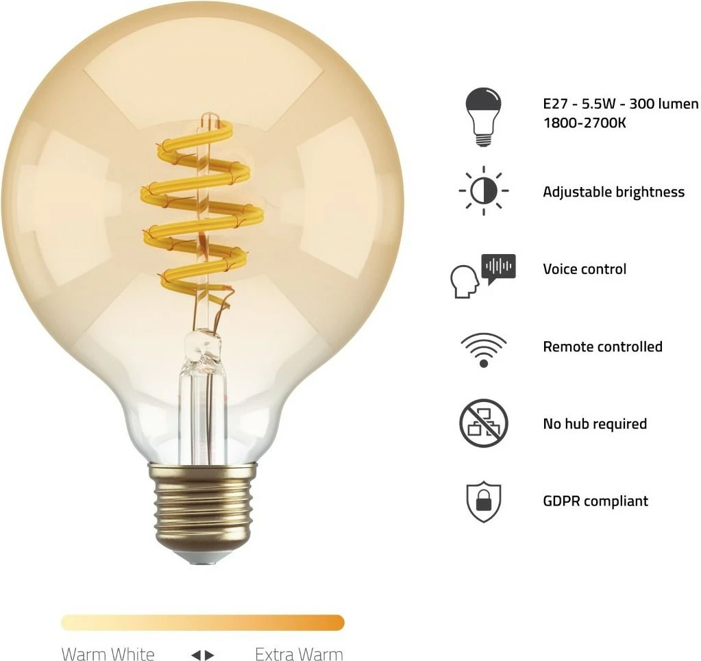 Pametna svetilka, Hombli HBEB-0312, Wi‑Fi, G95, E27, zlata