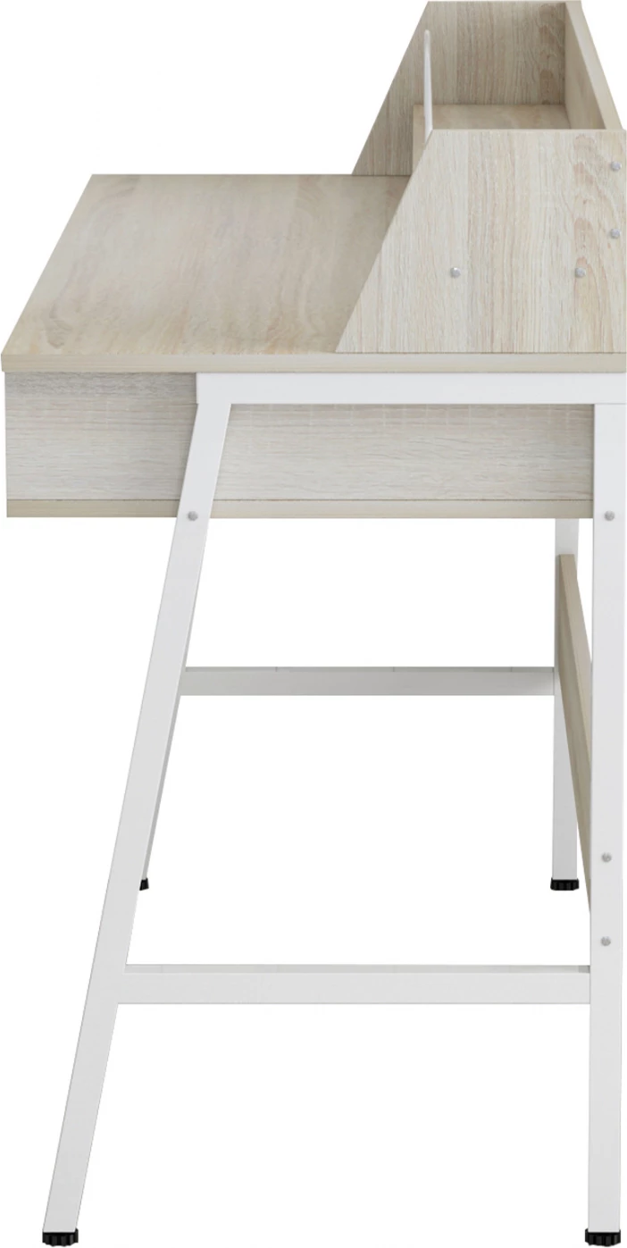 Pisarnaška miza FH2129.01 iz melamina v sonoma in beli barvi z belim kovinskim okvirjem 104Χ48Χ89Hcm