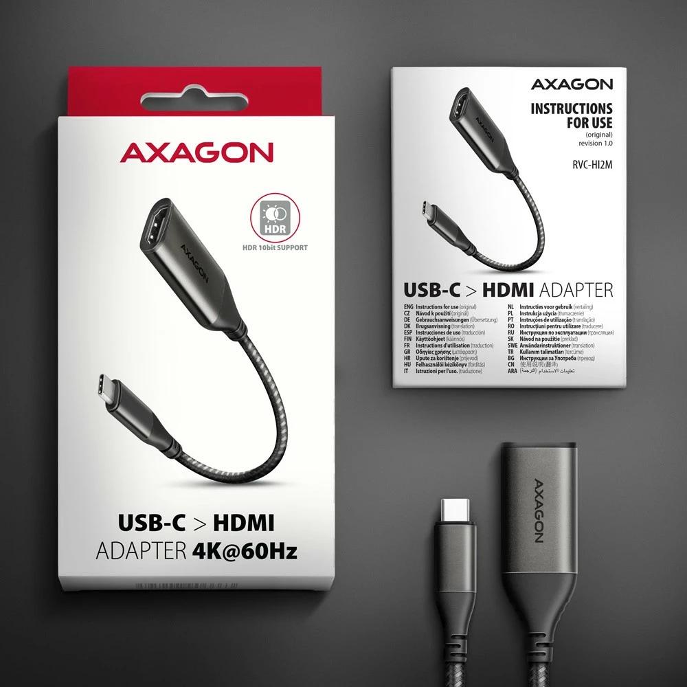 Aktivni adapter USB-C na HDMI 2.0, 25 cm, AXAGON RVC-HI2M, siv Aktivni adapter USB-C na HDMI 2.0, 25 cm, AXAGON RVC-HI2M, siv