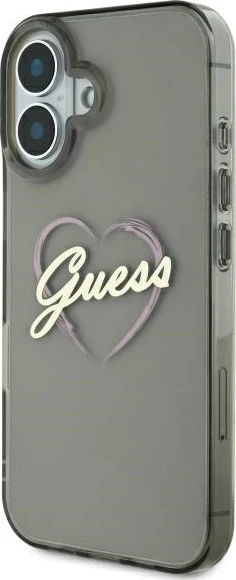 Ovitek za telefon Guess IML Heart za iPhone 16, črn