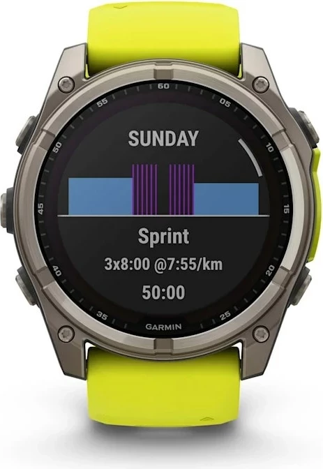 Pametna ura fenix 8, 51 mm, 32 GB, titanova, silikon pašček, neon rumena - Garmin