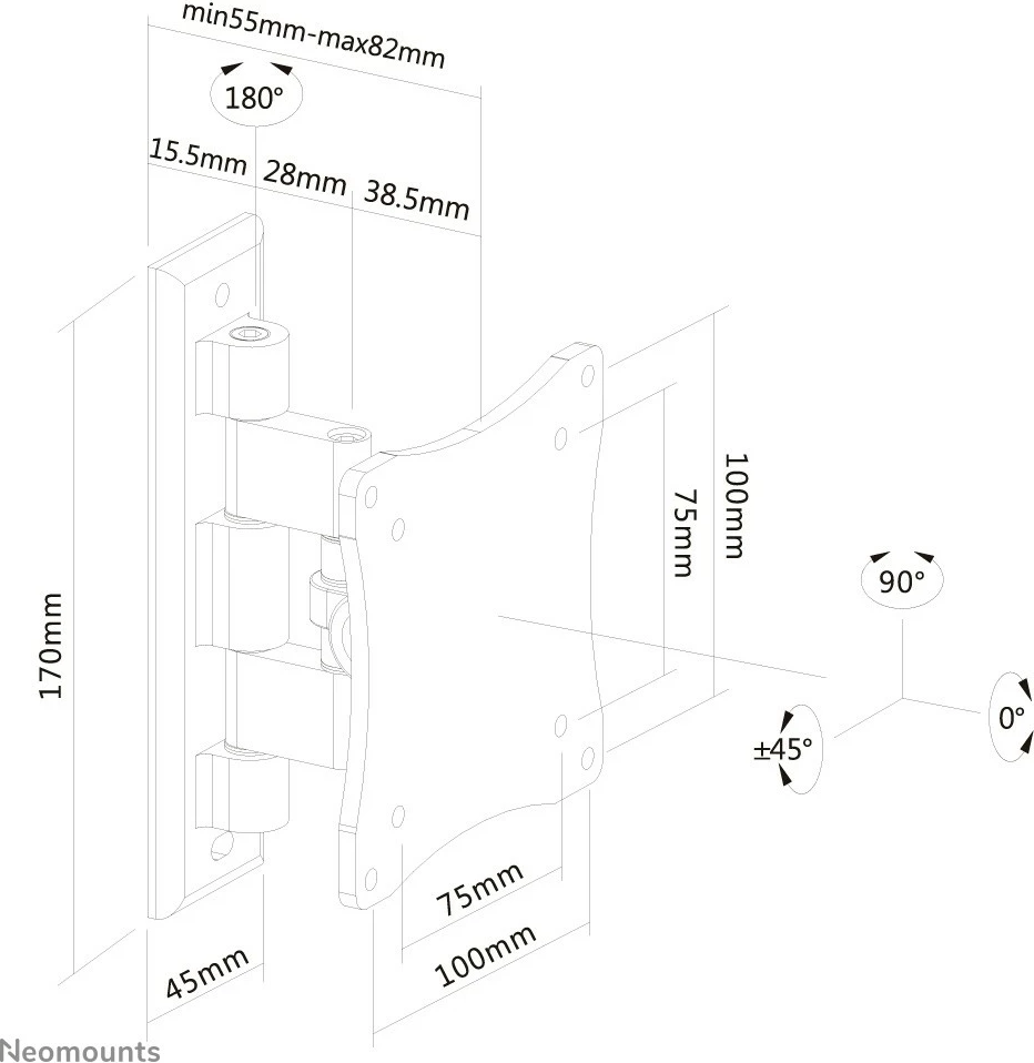 Stenski nosilec, Neomounts FPMA-W810BLACK, 75 x 75 mm, 100 x 100 mm, alumin, črn Stenski nosilec, Neomounts FPMA-W810BLACK, 75 x 75 mm, 100 x 100 mm, alumin, črn