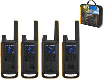 Radiotelefon set Motorola TALKABOUT T82 Extreme Quad Pack, 16 kanalov, IPx4, črno/oranžen, 4 kosi