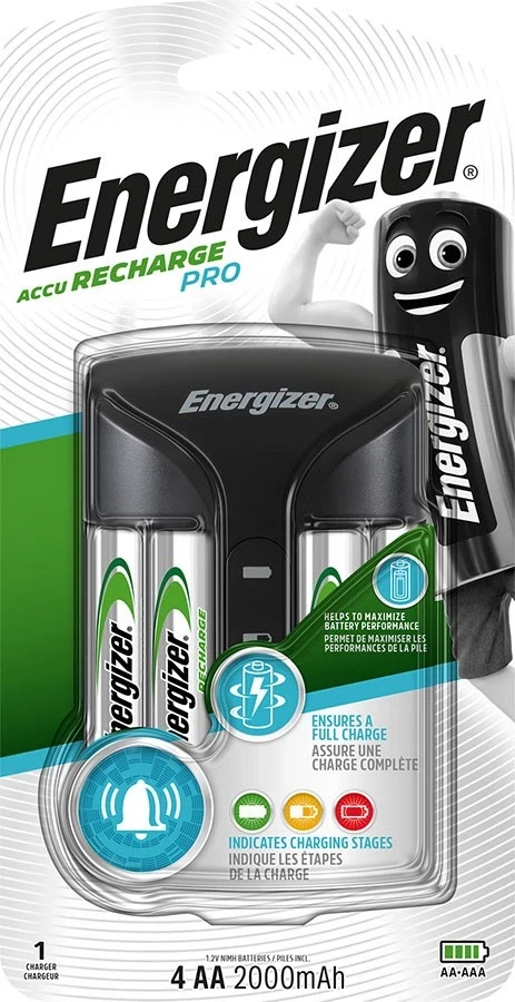 Polnilec baterij Energizer PRO, +2 AA, 2000 mAh, črn