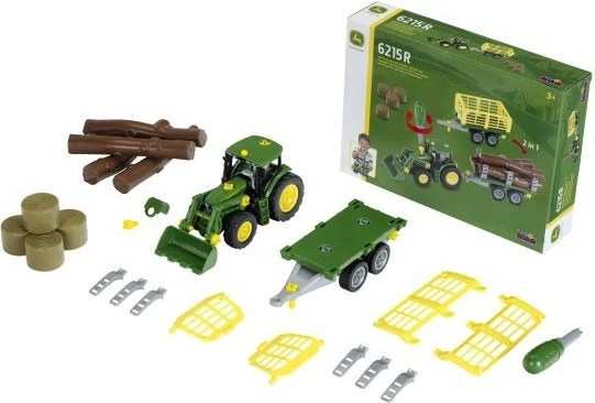 Igrača traktor z 2 prikolicama, John Deere Klein 3906, plastika, večbarvno, set