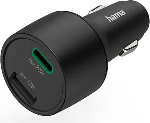 Avtomobilski polnilec USB-C/USB-A Hama, 30 W, črn