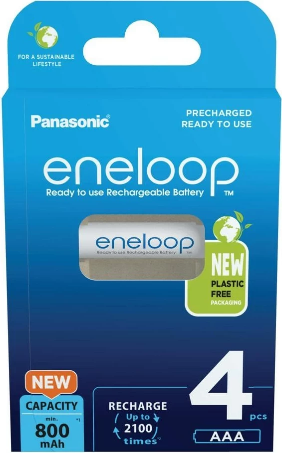 Polnilne baterije Eneloop AAA, 800 mAh, 4 kosi, Panasonic, bela