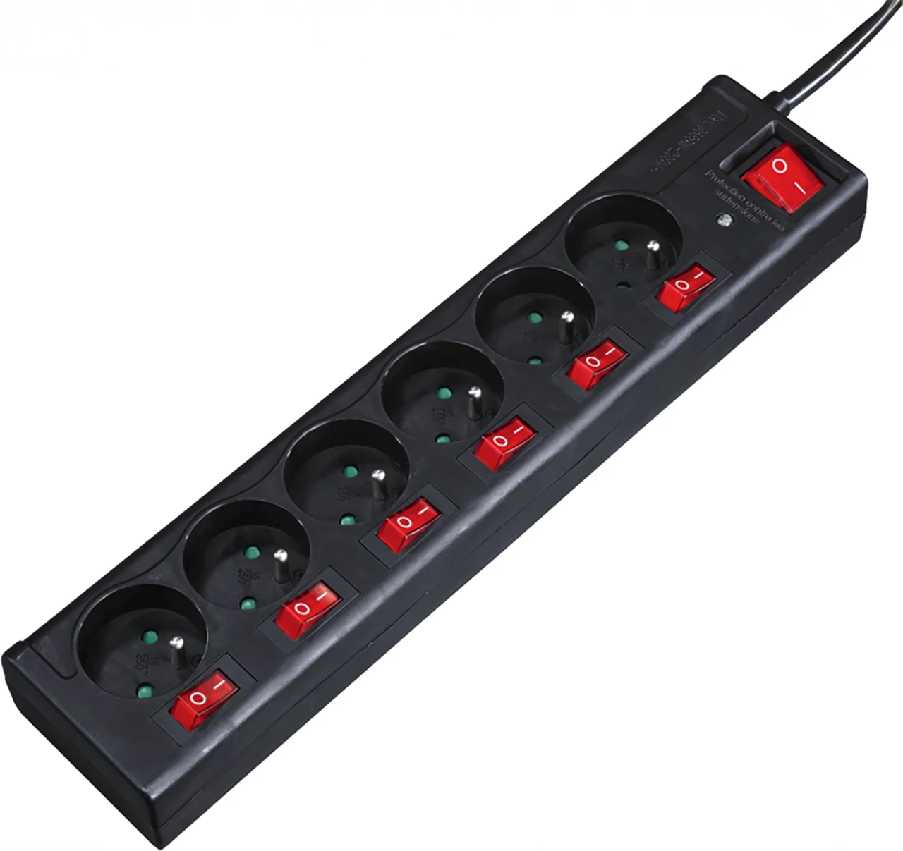 Zaščitna vtičnica 6-izhodna, 1,4 m, z gumbi, Hama P22237730000, črna