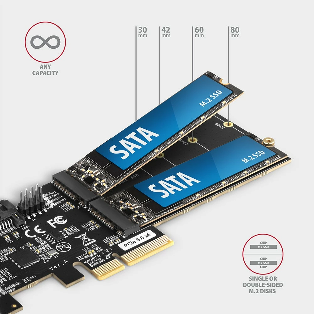 Razširitvena kartica AXAGON PCES-SA4M2, 2x SATA 6G + 2x M.2 B-key SATA, PCIe, črna