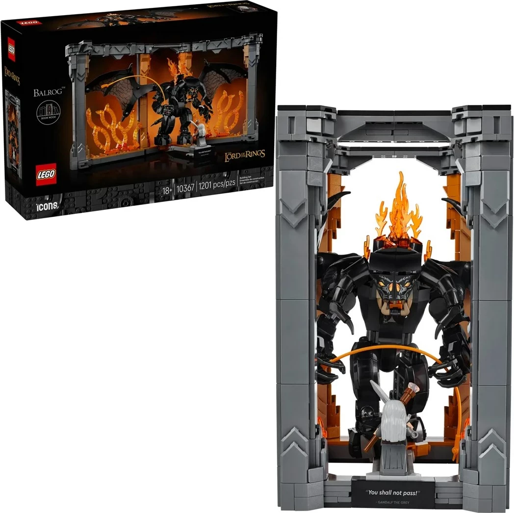 Dekorativni knjižni kotiček Lord of the Rings Balrog, LEGO ICONS 10367, za odrasle, 1 minifigura