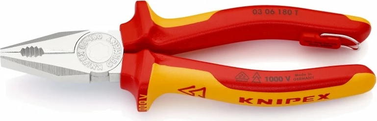 Kombinirane klešče Knipex 03 06 180, ročaj iz plastike, 180 mm, rdeče/rumene