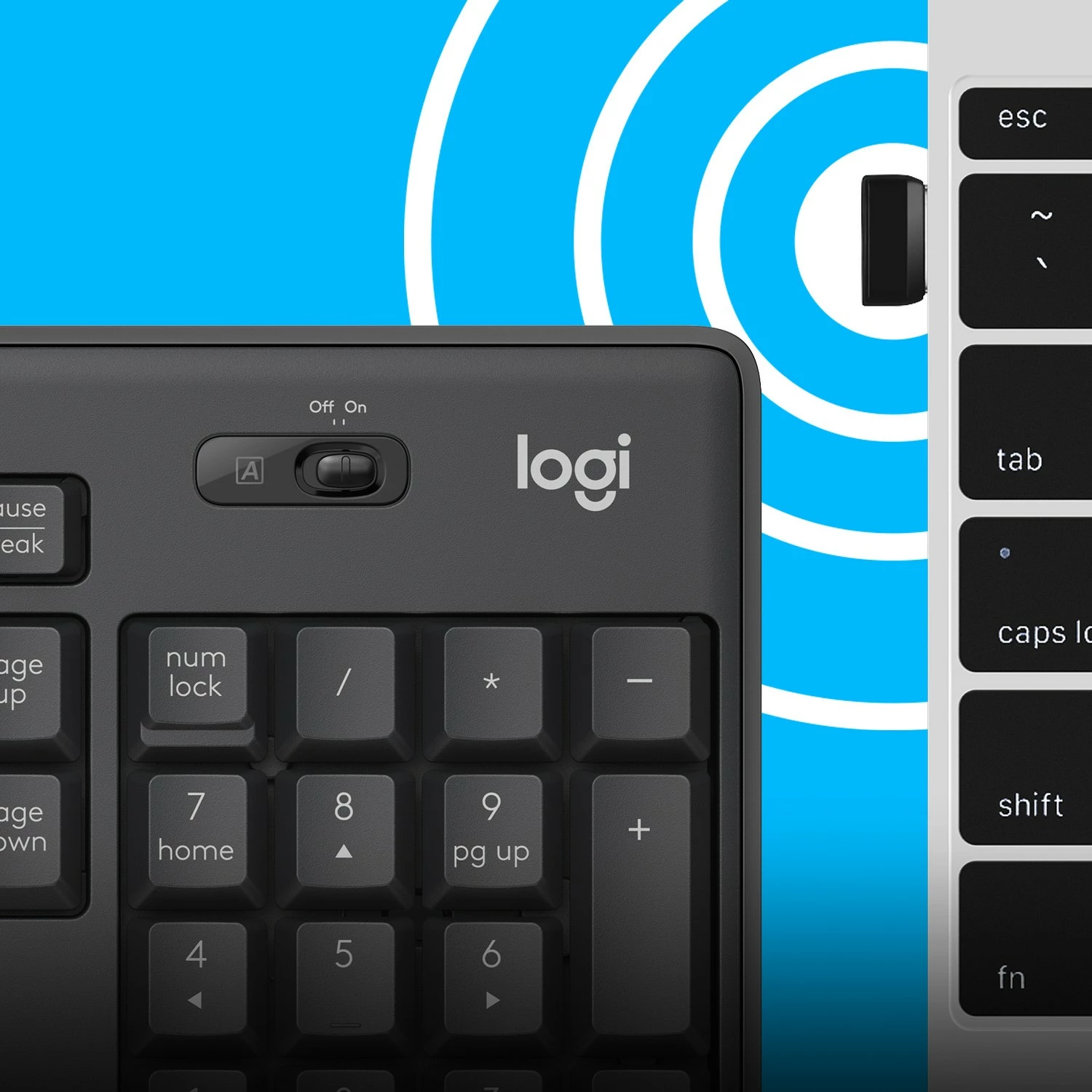 Tih komplet tipkovnice in miške Logitech MK295 Silent Wireless, polna velikost (100%), žična, USB, QWERTY, grafit, miška vključena