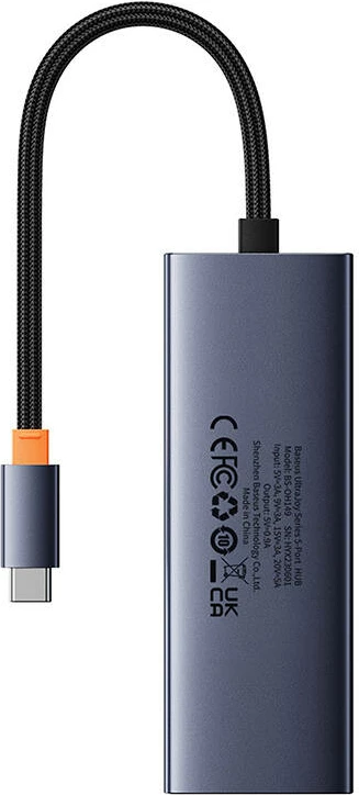 Kompakten USB hub 5-v-1 Baseus UltraJoy BS-OH149, 4x USB 3.0 + USB-C PD 100W, siv
