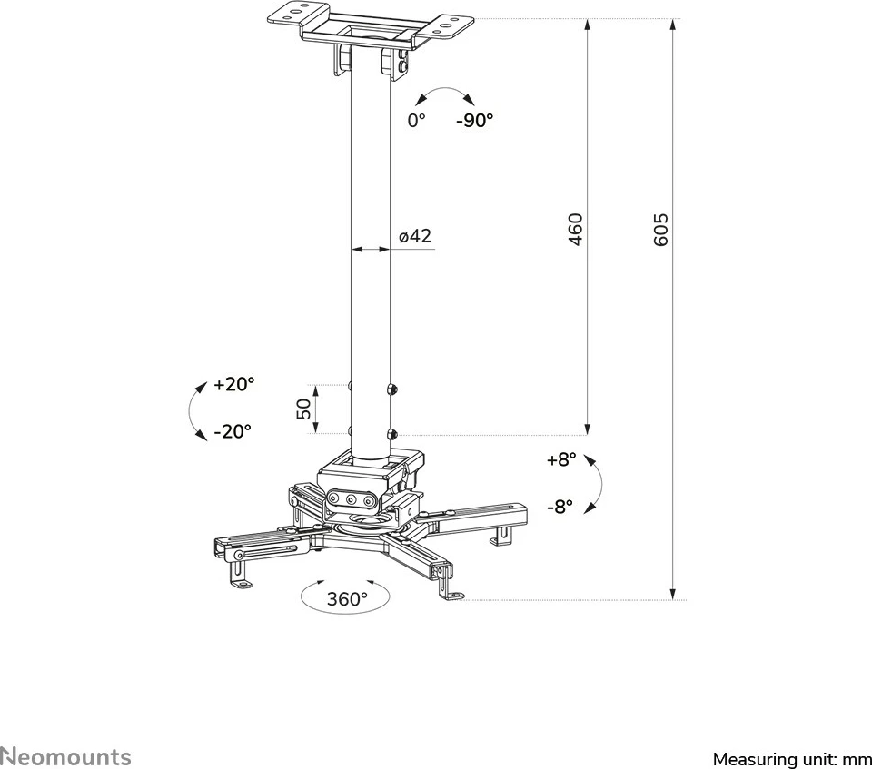 Stropni nosilec za projektor Neomounts CL25-540BL1, 35 kg, jeklo, 605 - 905 mm, črn Stropni nosilec za projektor Neomounts CL25-540BL1, 35 kg, jeklo, 605 - 905 mm, črn