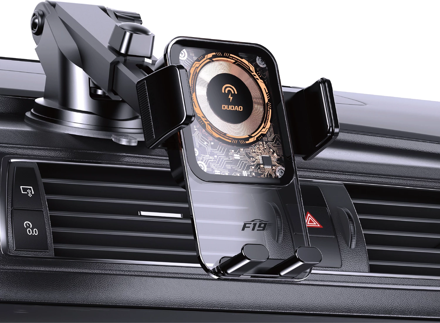 Nosilec za telefon z brezžičnim polnjenjem 15W Dudao F19, črn