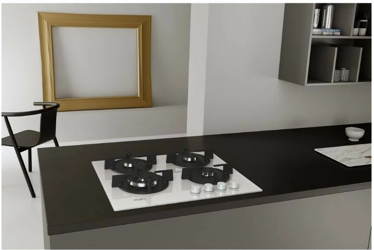Plinska kuhalna plošča Whirlpool AKT625WH, 4 kuhališča, steklo, bela