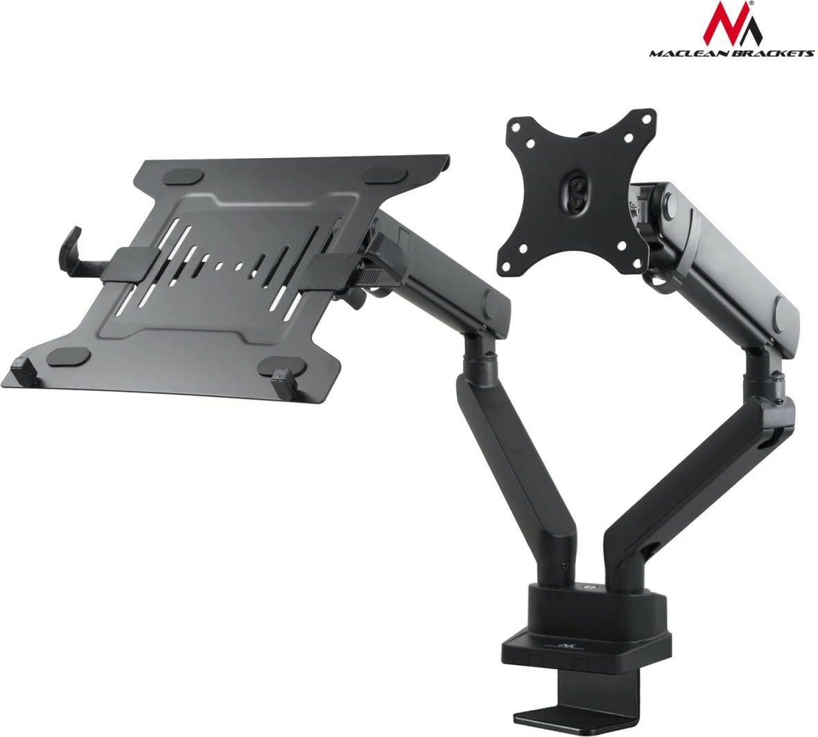 Namizni dvojni nosilec za monitor in prenosnik Maclean MC-813, 17–32", črn