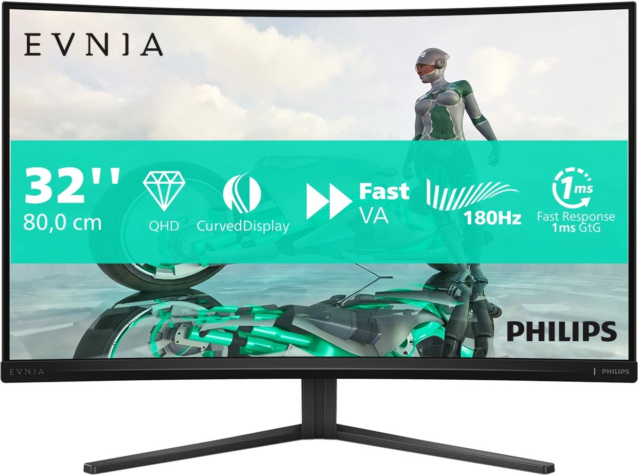 Ukrivljen 32-palčni QHD monitor, 180 Hz, siv, Philips 32M2C3500L
