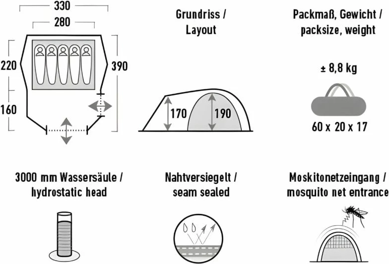 Šotor za kampiranje High Peak Tessin 5.1, zelen