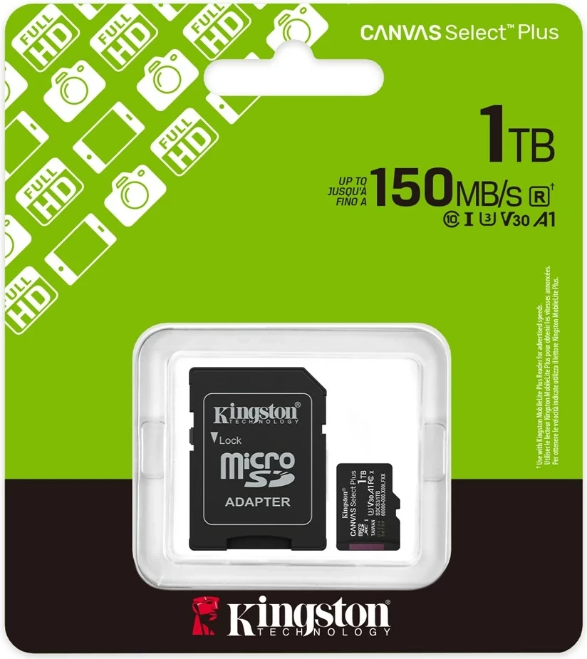 Kartica microSDXC Kingston Canvas Select Plus Gen3 1 TB s adapterjem, črna
