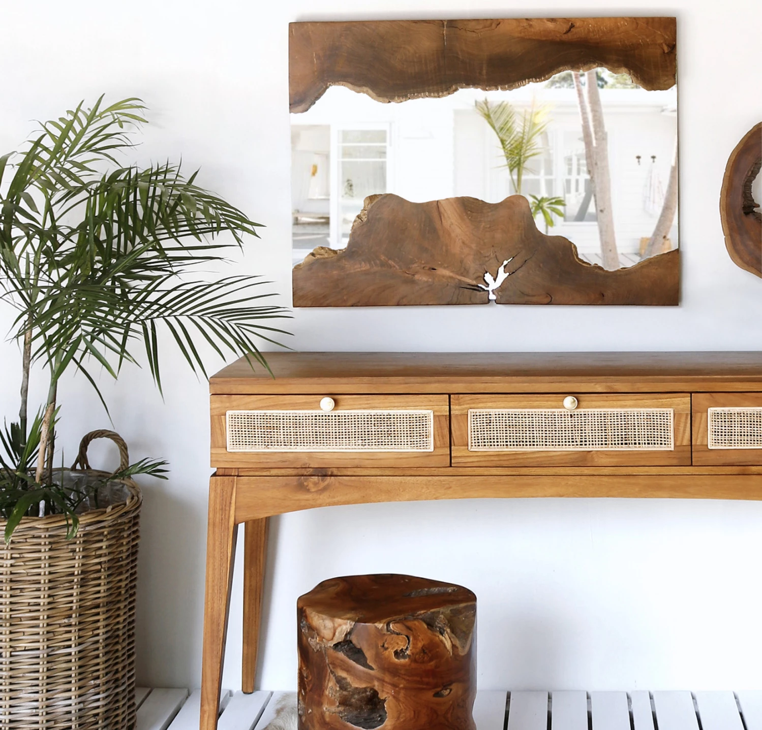 Pravokotni ogledalo iz masivnega tikovega lesa naravno 100x75H