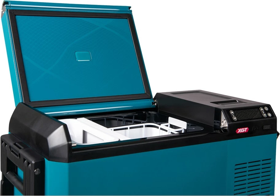 Prenosna termična škatla, hladilno-grelna, Makita CW004GZ 40V, LED zaslon, na kolesih, črno/modra