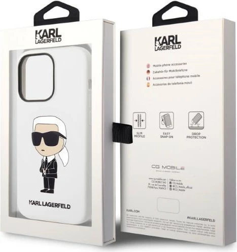 Silikonski ovitek Ikonik Karl Lagerfeld za iPhone 14 Pro 6,1", bel