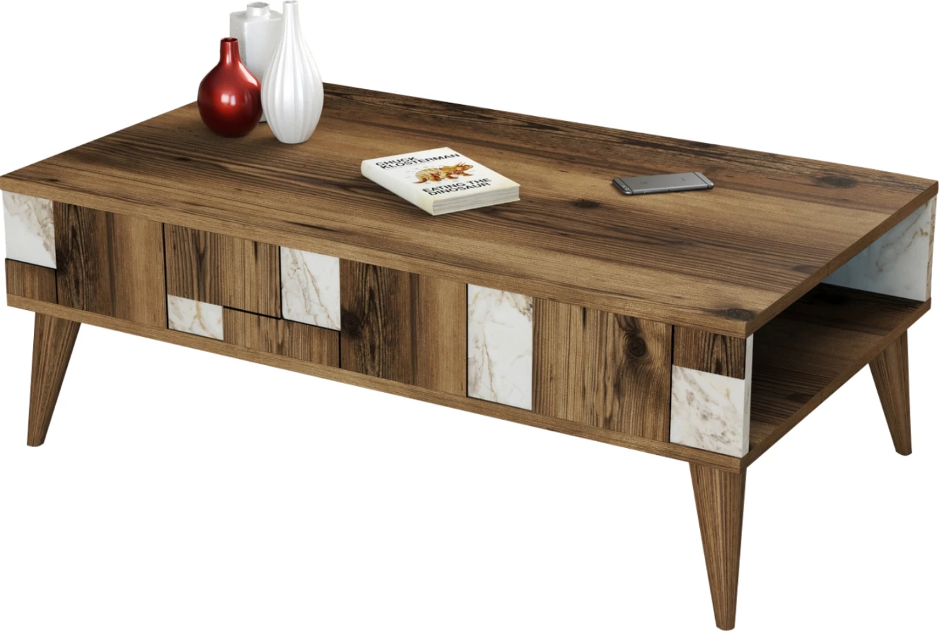 Klubska miza FH9504.03 melamin v videzu oreha-beli marmor 105x60x37,6H cm