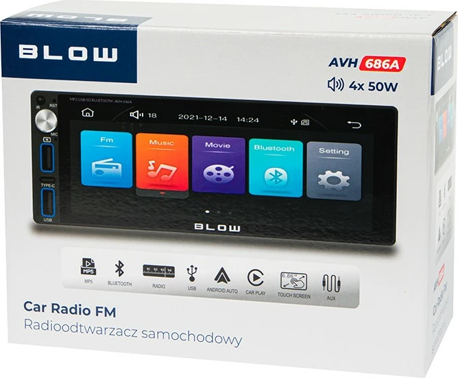 Avtomobilski radio 1 DIN, zaslon 6,86", Bluetooth, CarPlay/Android Auto, črn, BLOW AVH-686A