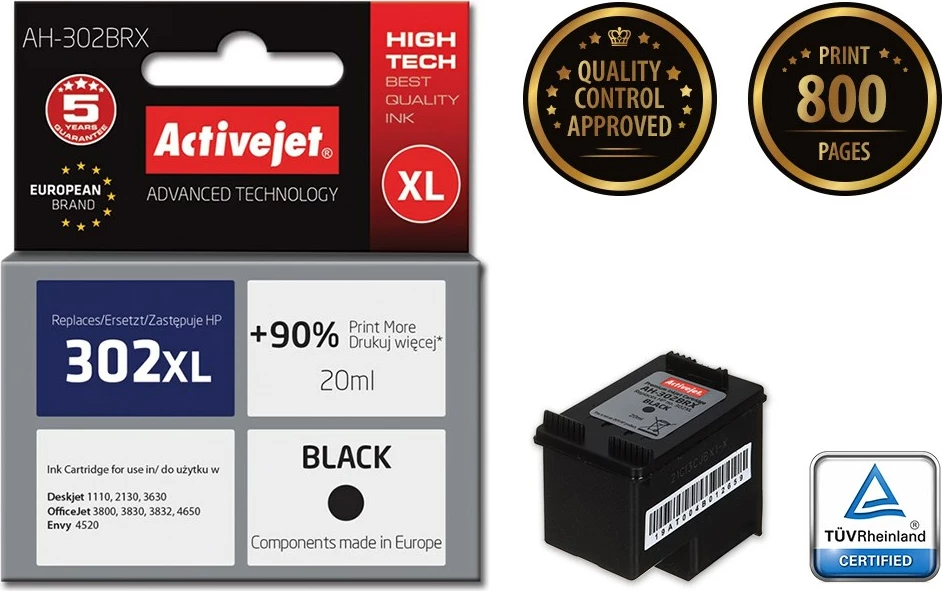 Rezervna barva Activejet AH-302BRX za tiskalnik HP, 20 ml, črna