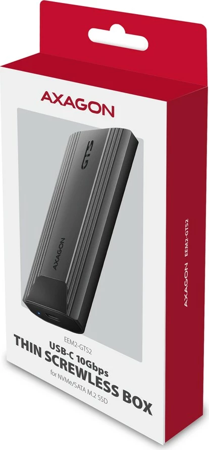 Zunanje računalniško ohišje za SSD M.2 NVMe in SATA, USB-C 3.2 Gen 2, črno - AXAGON EEM2-GTS2 Zunanje računalniško ohišje za SSD M.2 NVMe in SATA, USB-C 3.2 Gen 2, črno - AXAGON EEM2-GTS2