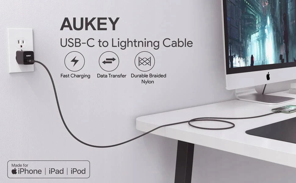 USB kabel AUKEY CB-CL03, 2 m, črn