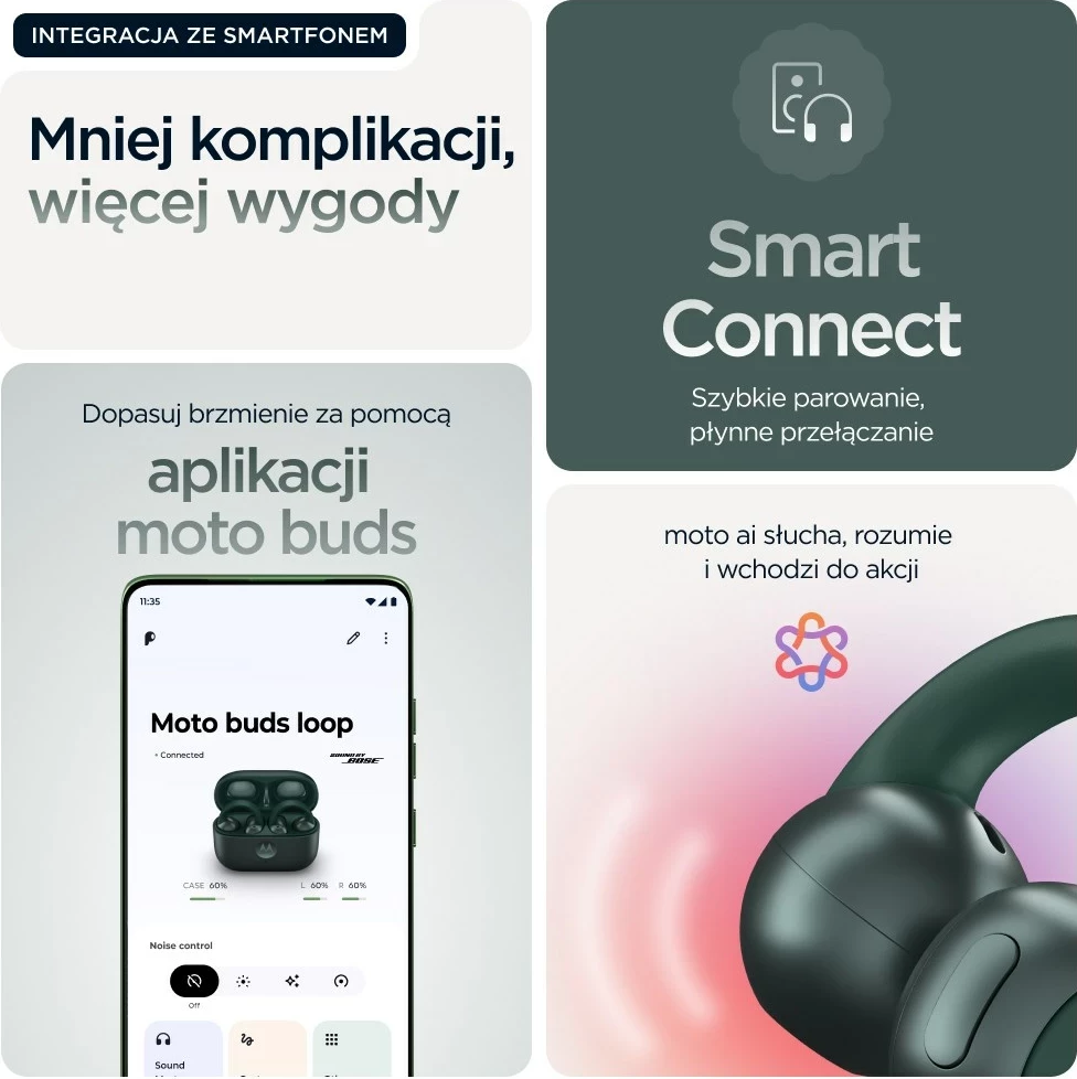 Brezžične slušalke z ušesnim trakom Motorola moto buds loop, zelene