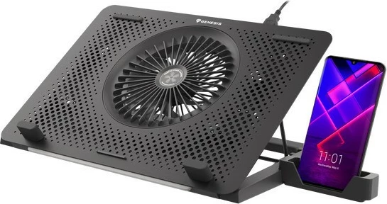 Hladilna podloga za prenosnik Natec Genesis Oxid 450 RGB, 15,6", 5 ventilatorjev, USB HUB, črna