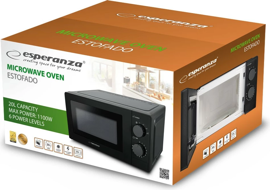 Mikrovalovna pečica Esperanza Estofado, 20 L, 700 W, črna