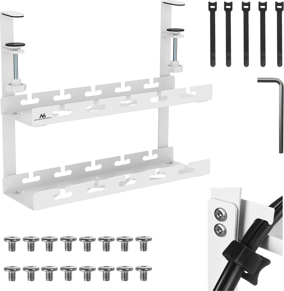 Organizator kablov pod mizo Maclean MC-104 W, 2 nivoja, jeklo, bel