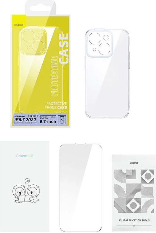 Prozoren ovitek iz ojačanega stekla SuperCeramic za iPhone 14 Plus, Baseus, komplet