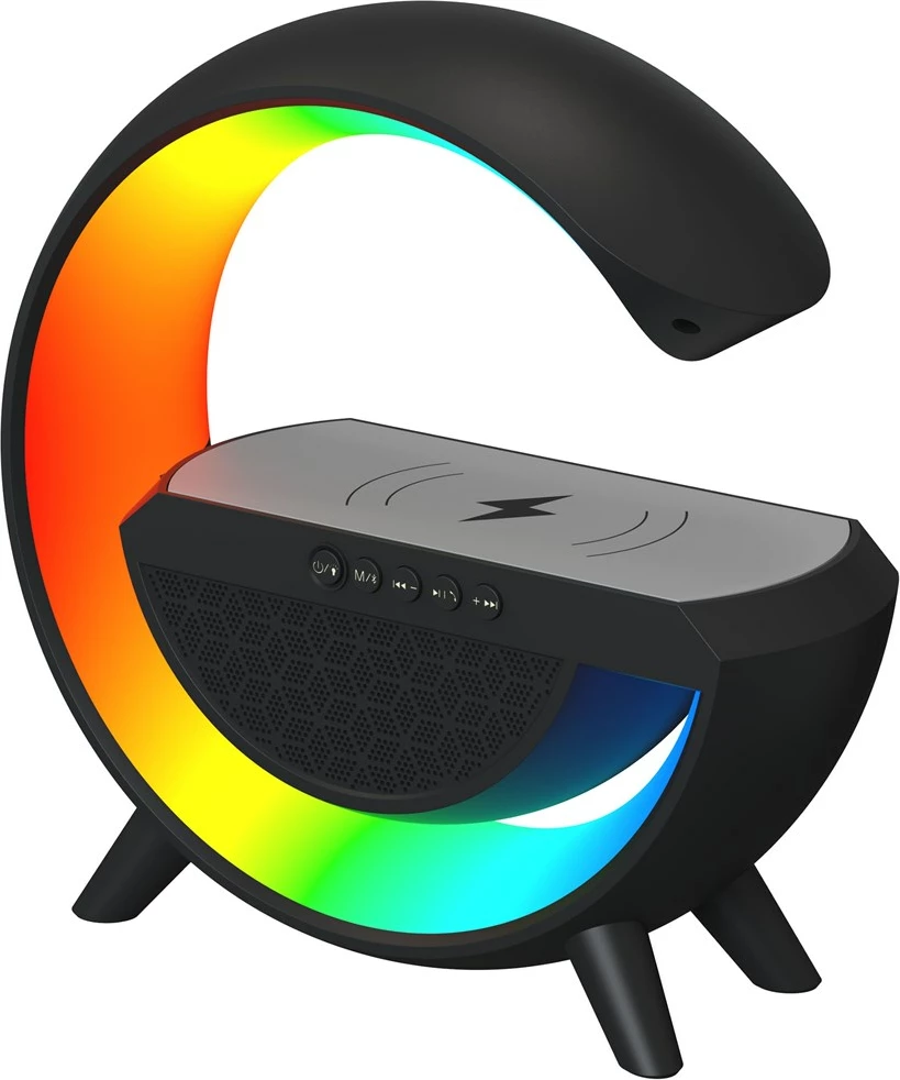 Namizna svetilka z RGB, zvočnik Bluetooth in brezžičnim polnjenjem Activejet AJE-SOLO, 2400 mAh, črna