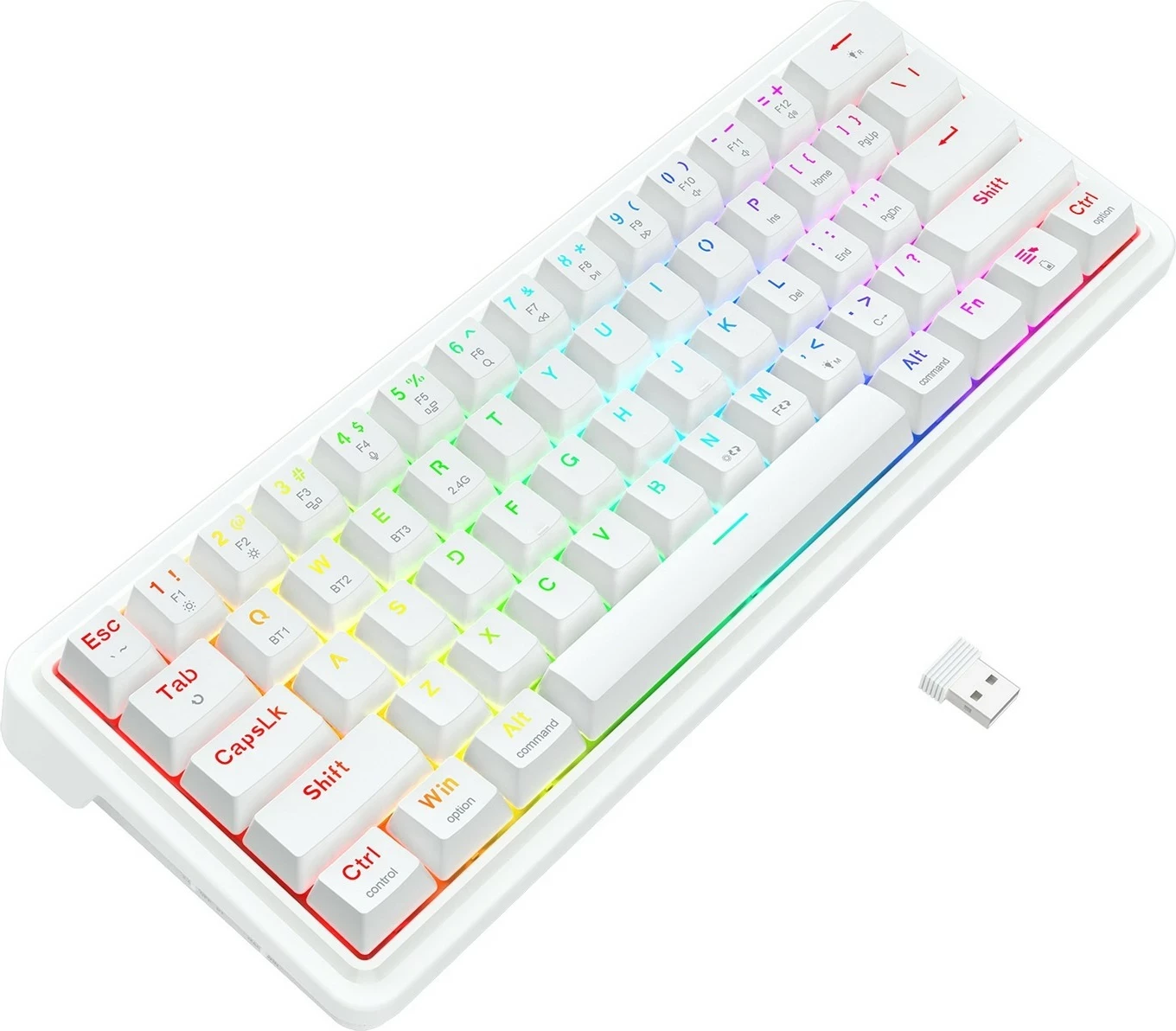 Mehanska tipkovnica Redragon Draconic V2 K730W-RGB-PRO, 60 %, RGB, brezžična/žična, bela