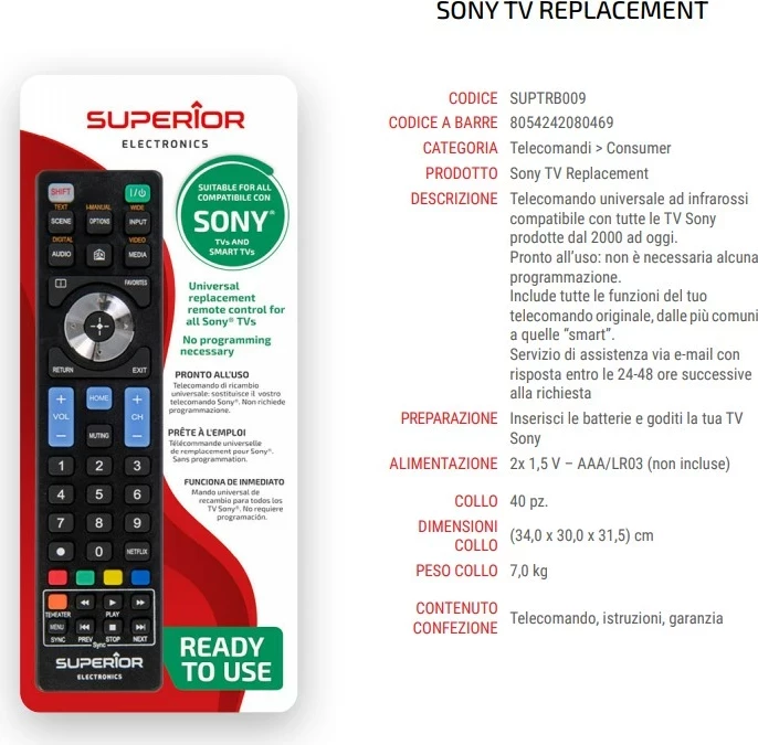 Univerzalni daljinec za Sony Smart TV Superior Electronics