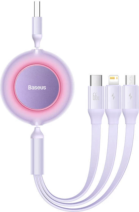Kabel 3-v-1 Baseus Bright Mirror, 1,1 m, 66 W, USB-C/Lightning/micro USB, vijoličen