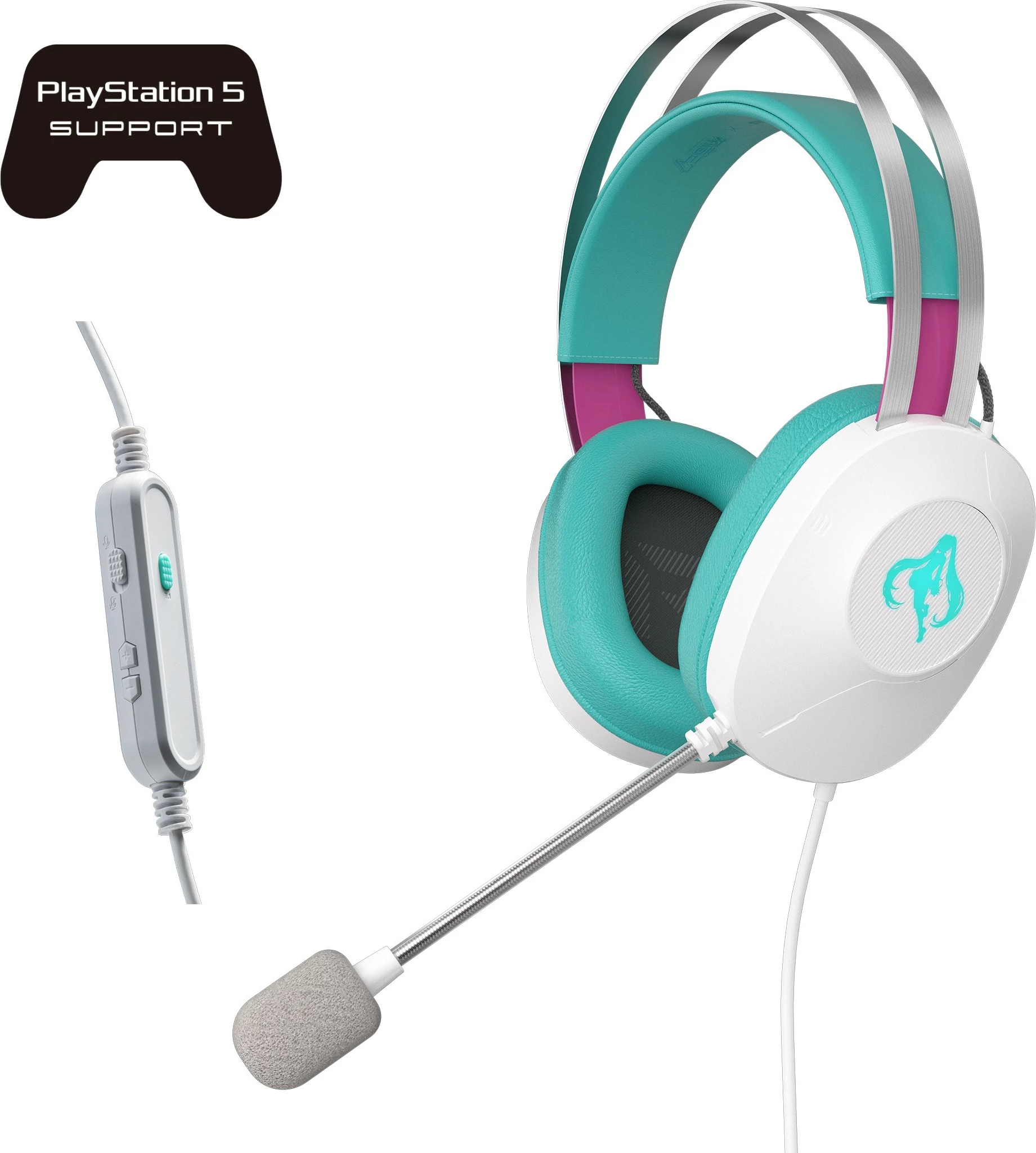 Gaming slušalke TUF Gaming H1 Gen II Hatsune Miku Edition ASUS, z mikrofonom, za PS5, bele/modre