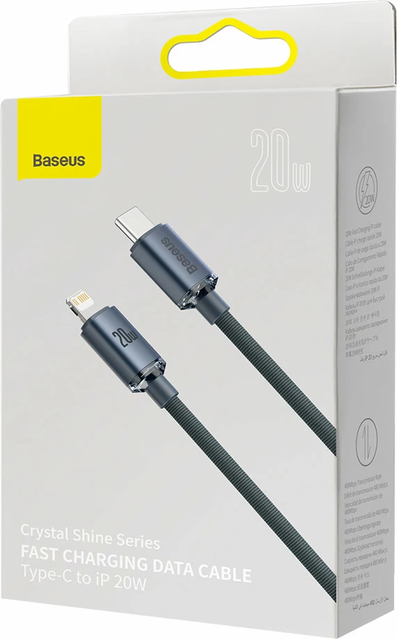 Kabel USB-C na Lightning, Baseus Crystal Shine CAJY000301, 2 m, 20W, črn
